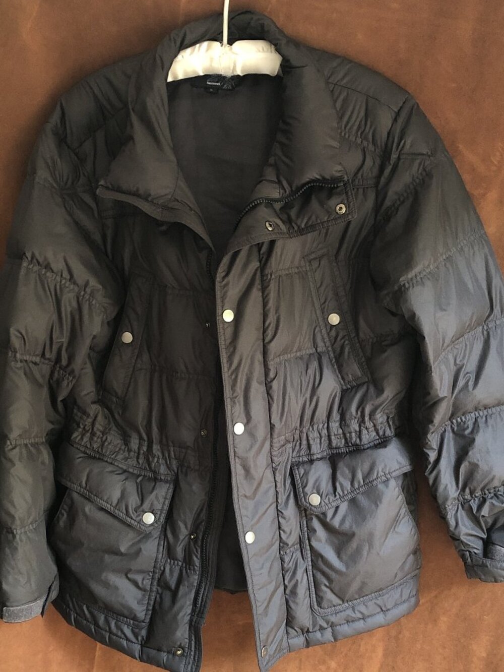 Black Quilted Puffer Jacket with Snap & Zip Closure